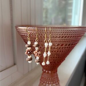 Chic Gold and White Floral Drop Earrings